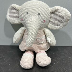 Living Textiles Baby Amelia Elephant Pink Gray White Plush Crochet Knit Toy 12"